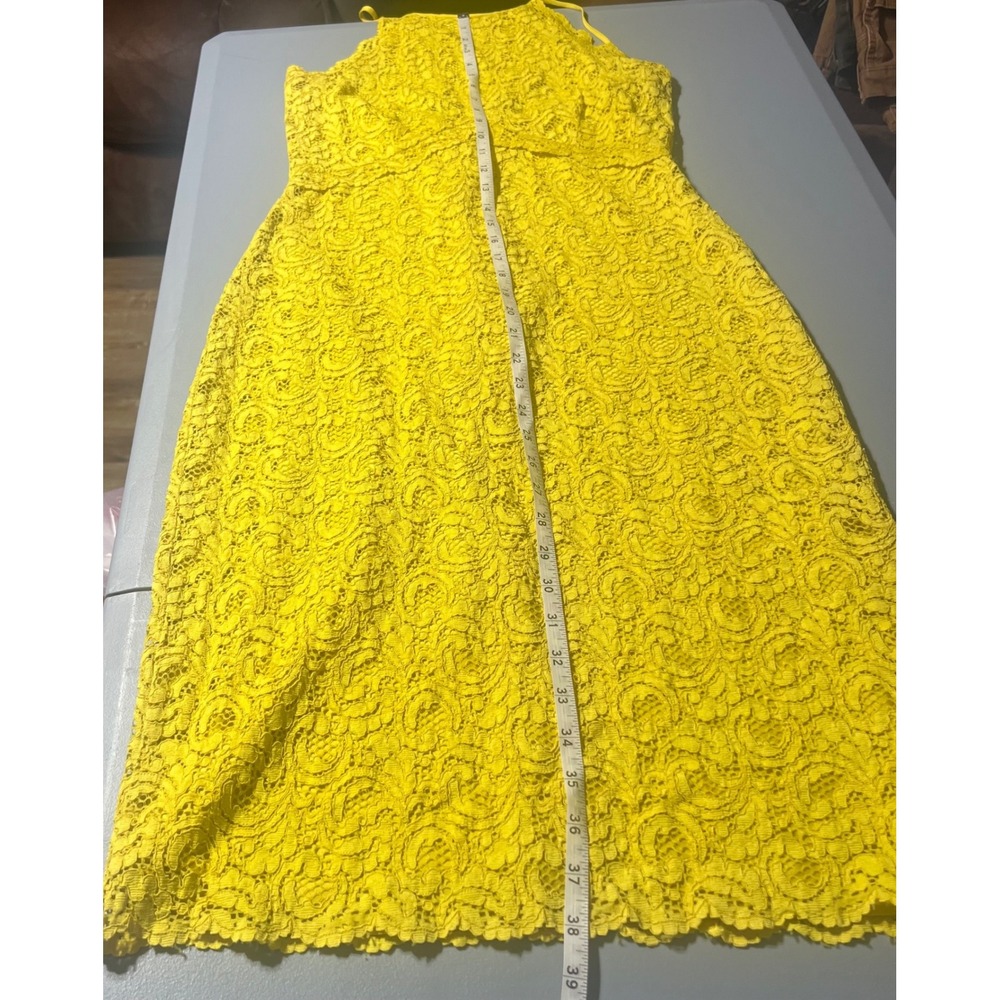 Zara Woman Yellow Lace Halter Midi Dress Size L Floral Sheath Cocktail - Picture 3 of 7